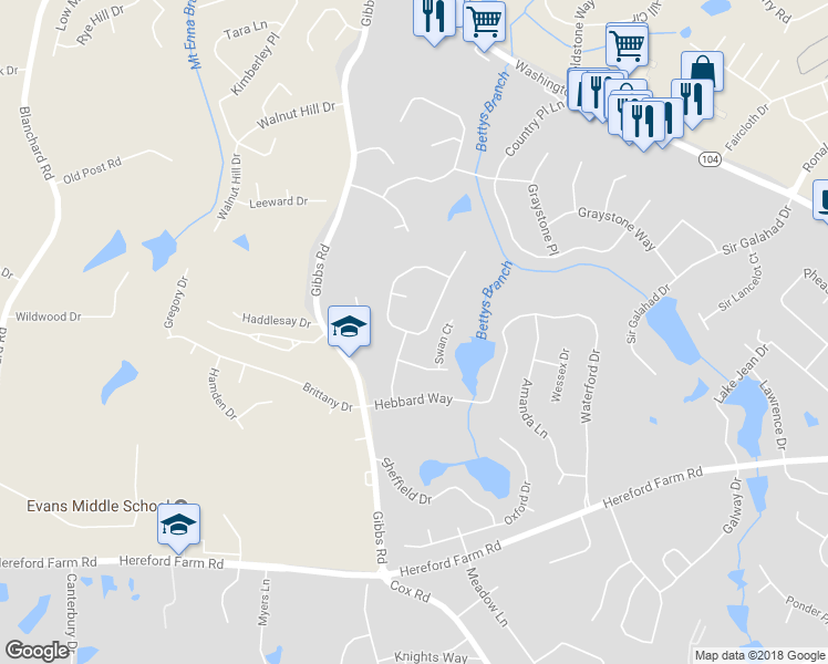 map of restaurants, bars, coffee shops, grocery stores, and more near 4583 Mulberry Creek Drive in Evans