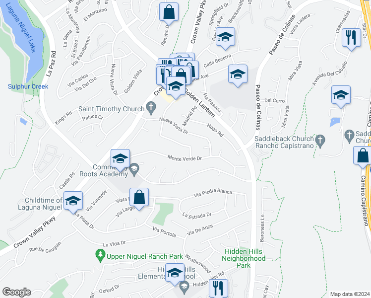 map of restaurants, bars, coffee shops, grocery stores, and more near 25142 Armagosa Drive in Laguna Niguel