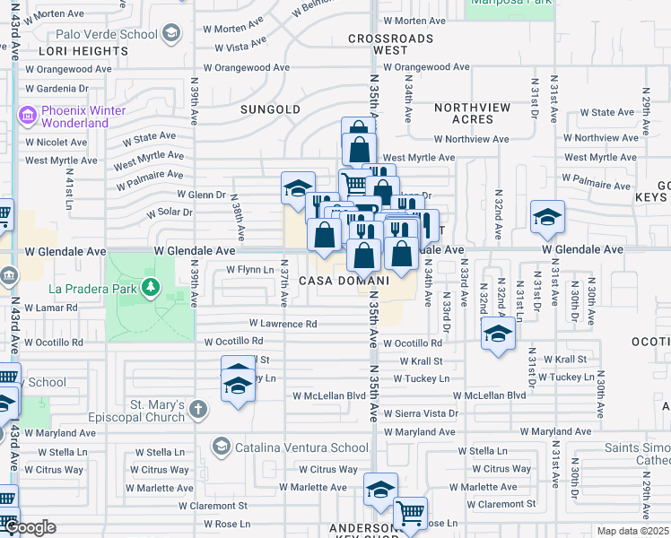 map of restaurants, bars, coffee shops, grocery stores, and more near in Phoenix