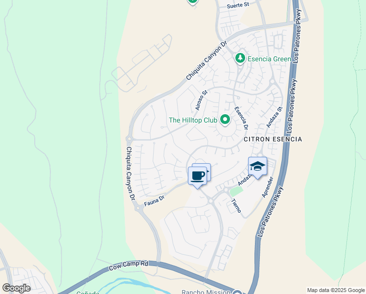map of restaurants, bars, coffee shops, grocery stores, and more near 20 Entonar Road in Trabuco Canyon