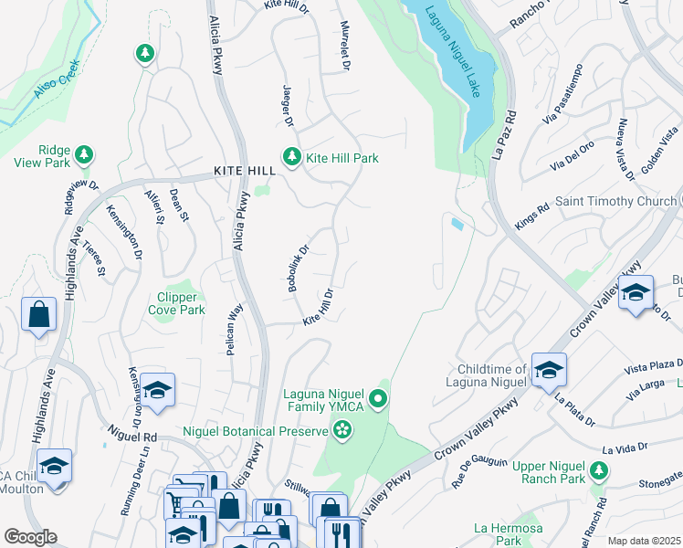 map of restaurants, bars, coffee shops, grocery stores, and more near 29265 Kestrel Lane in Laguna Niguel