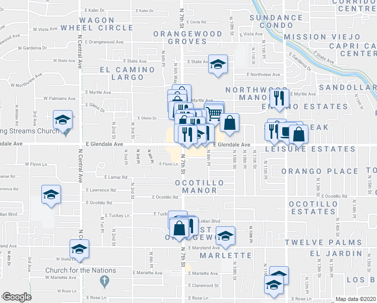 map of restaurants, bars, coffee shops, grocery stores, and more near 6027 North 7th Street in Phoenix