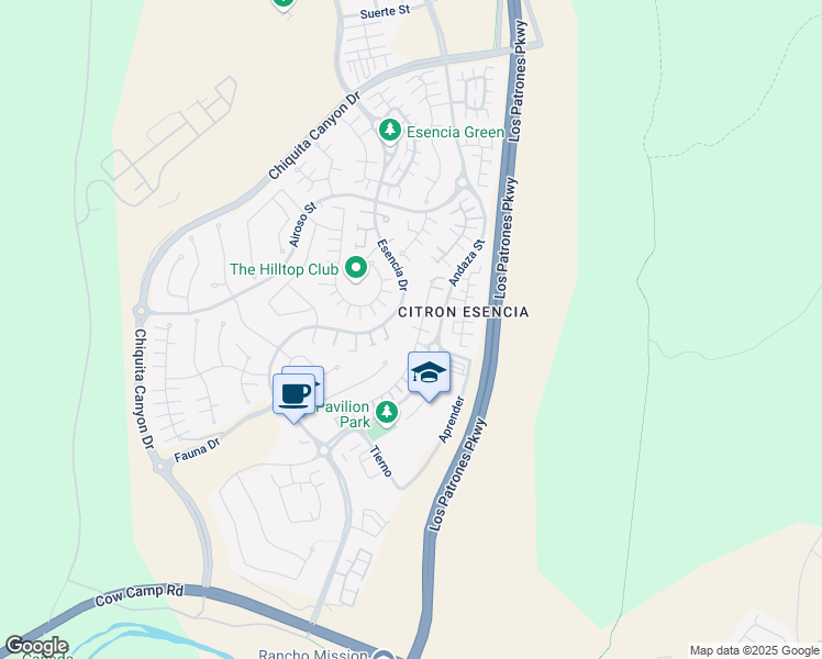 map of restaurants, bars, coffee shops, grocery stores, and more near 165 Garcilla Dr in Trabuco Canyon