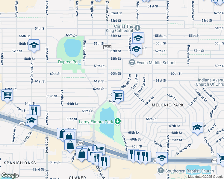 map of restaurants, bars, coffee shops, grocery stores, and more near 4311 61st Street in Lubbock