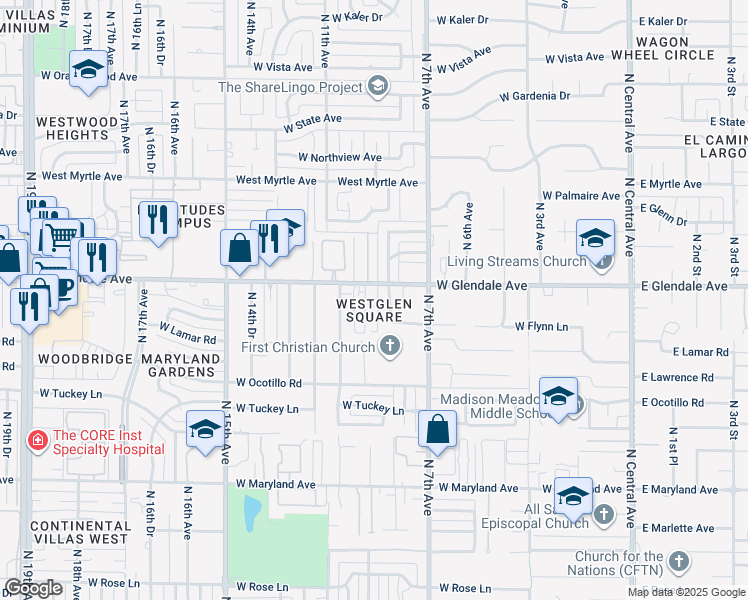 map of restaurants, bars, coffee shops, grocery stores, and more near 7002 North 8th Avenue in Phoenix