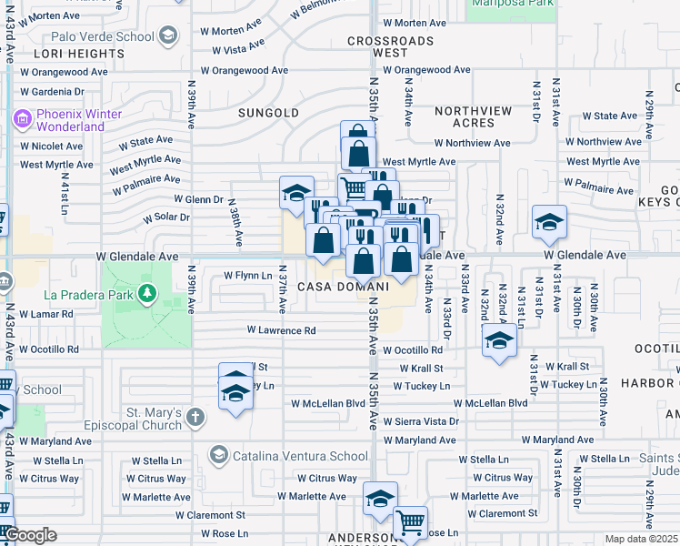 map of restaurants, bars, coffee shops, grocery stores, and more near in Phoenix