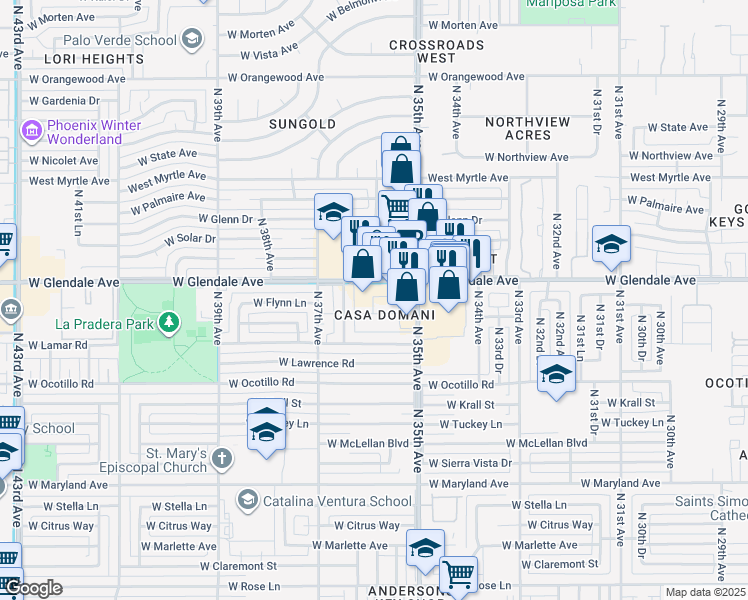 map of restaurants, bars, coffee shops, grocery stores, and more near in Phoenix