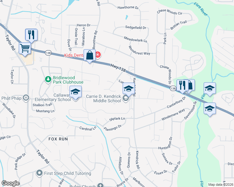 map of restaurants, bars, coffee shops, grocery stores, and more near 67 Farmdale Court in Jonesboro