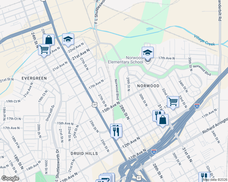 map of restaurants, bars, coffee shops, grocery stores, and more near in Birmingham