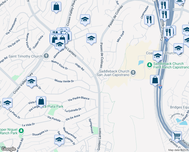 map of restaurants, bars, coffee shops, grocery stores, and more near Golden Lantern & Paseo De La Colinas in Laguna Niguel