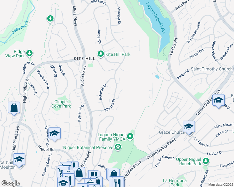 map of restaurants, bars, coffee shops, grocery stores, and more near 29265 Kestrel Lane in Laguna Niguel