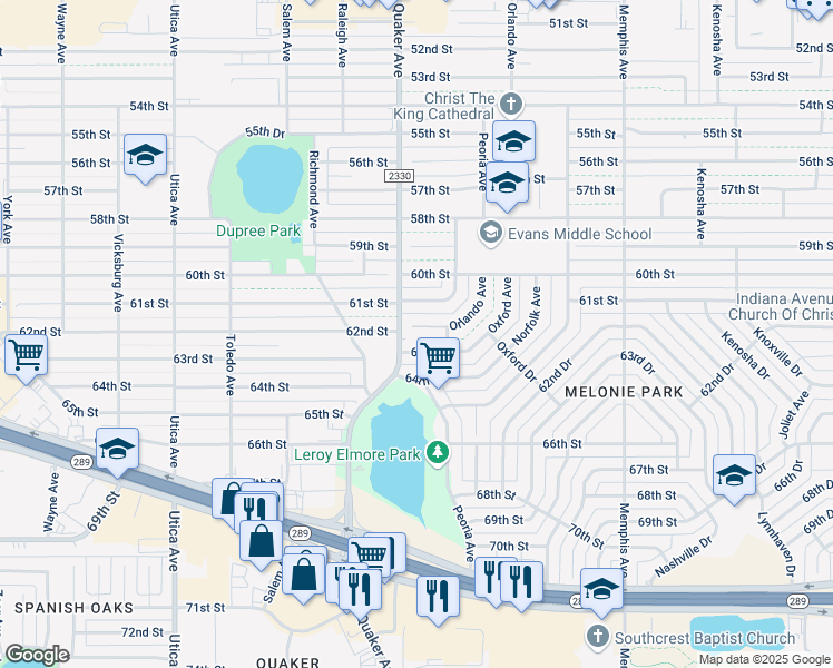 map of restaurants, bars, coffee shops, grocery stores, and more near 4311 61st Street in Lubbock