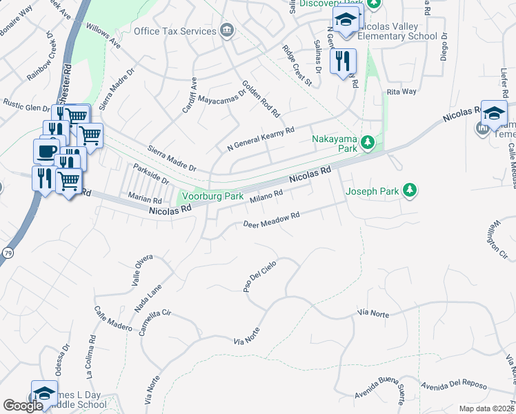 map of restaurants, bars, coffee shops, grocery stores, and more near 40073 Villa Venecia in Temecula