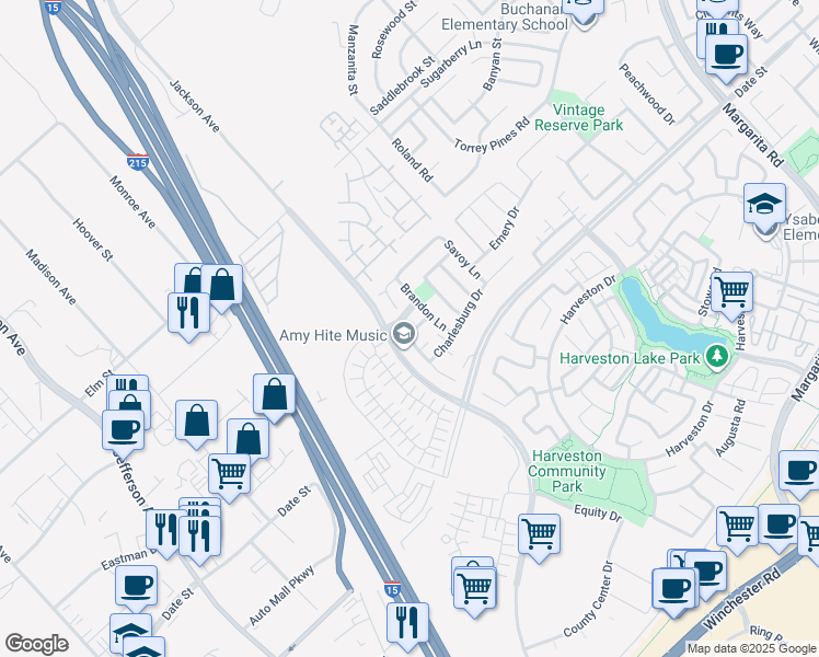map of restaurants, bars, coffee shops, grocery stores, and more near 27354 Brandon Lane in Temecula