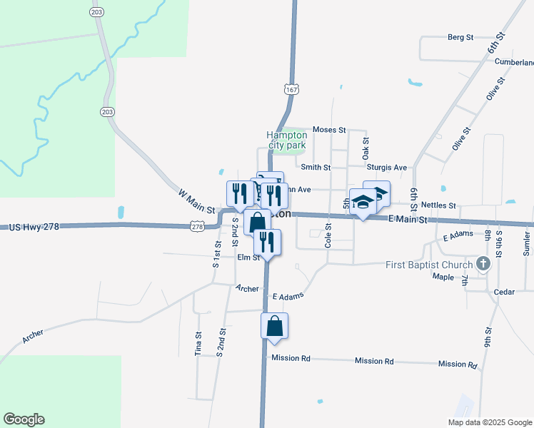 map of restaurants, bars, coffee shops, grocery stores, and more near in Hampton