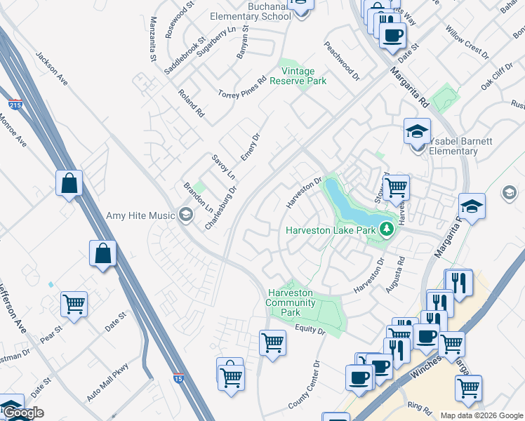 map of restaurants, bars, coffee shops, grocery stores, and more near 40184 Annapolis Drive in Temecula