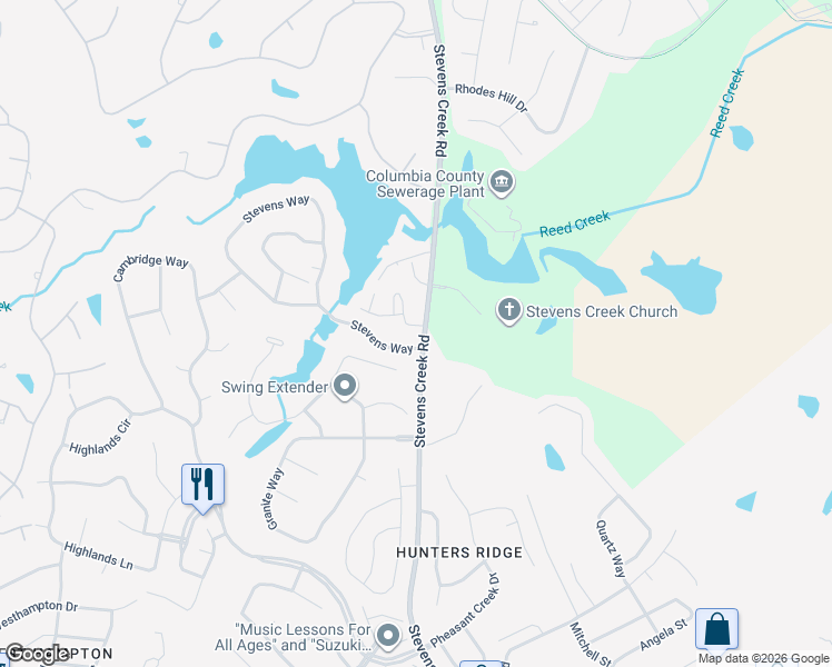 map of restaurants, bars, coffee shops, grocery stores, and more near 602 Crown Point Drive in Augusta