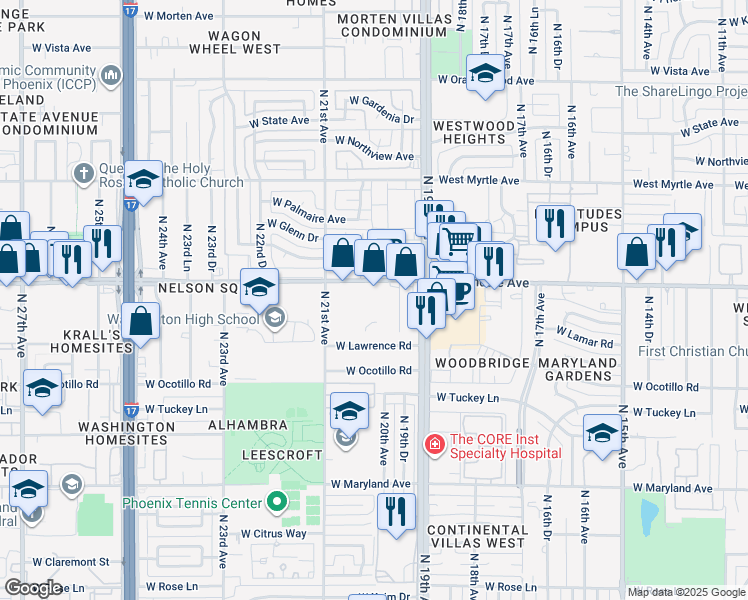 map of restaurants, bars, coffee shops, grocery stores, and more near 2009 West Glendale Avenue in Phoenix