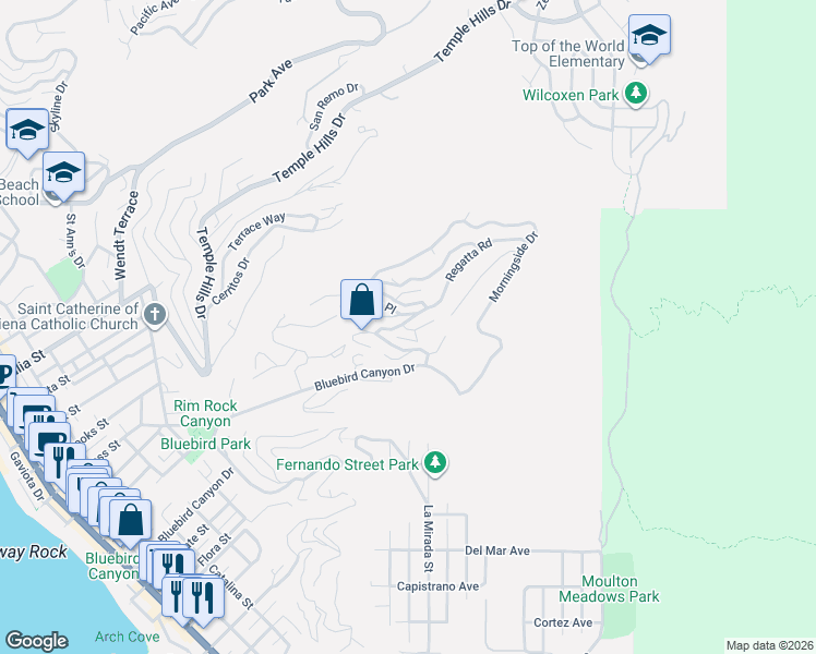 map of restaurants, bars, coffee shops, grocery stores, and more near 1108 Keller Way in Laguna Beach