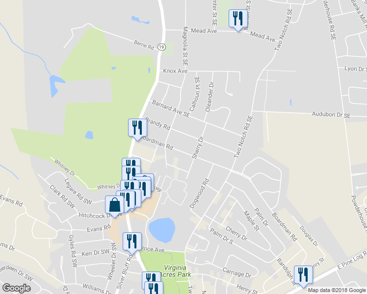 map of restaurants, bars, coffee shops, grocery stores, and more near 826 Boardman Road in Aiken