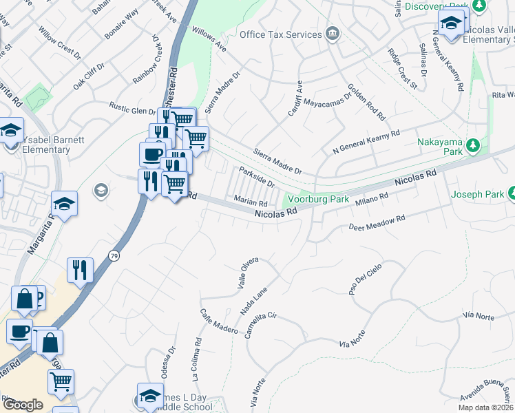 map of restaurants, bars, coffee shops, grocery stores, and more near 39566 Sarah Drive in Temecula