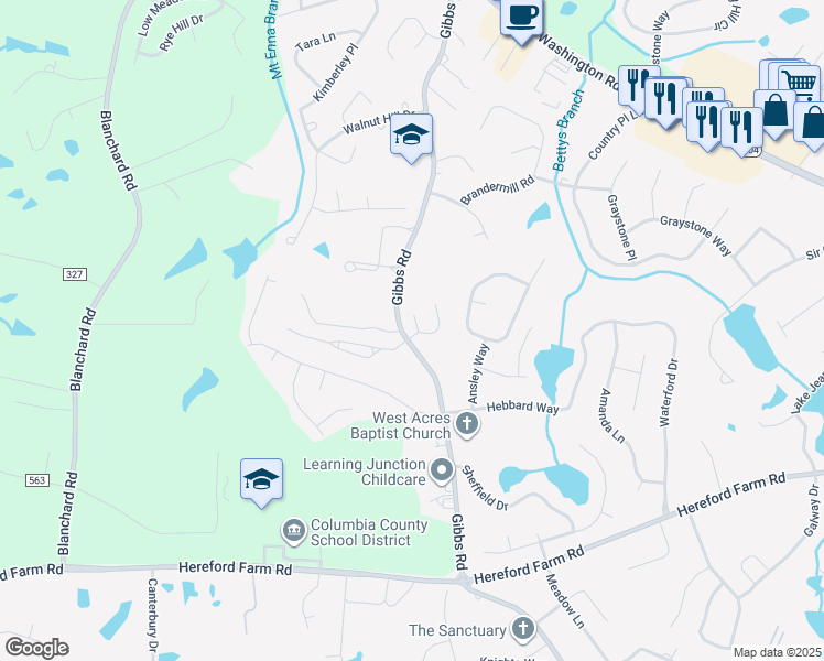 map of restaurants, bars, coffee shops, grocery stores, and more near 500 Canon Court in Evans