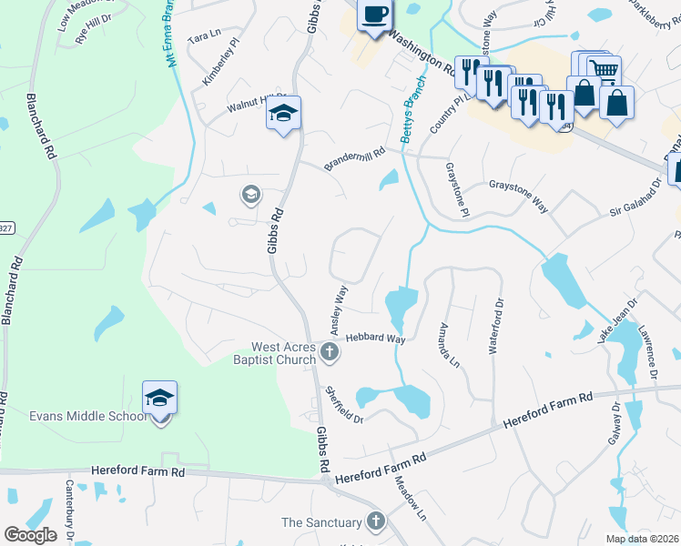 map of restaurants, bars, coffee shops, grocery stores, and more near 205 Mulberry Court in Evans