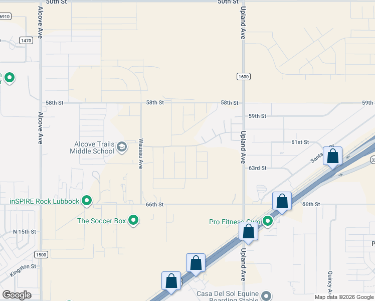 map of restaurants, bars, coffee shops, grocery stores, and more near 7317 60th St in Lubbock