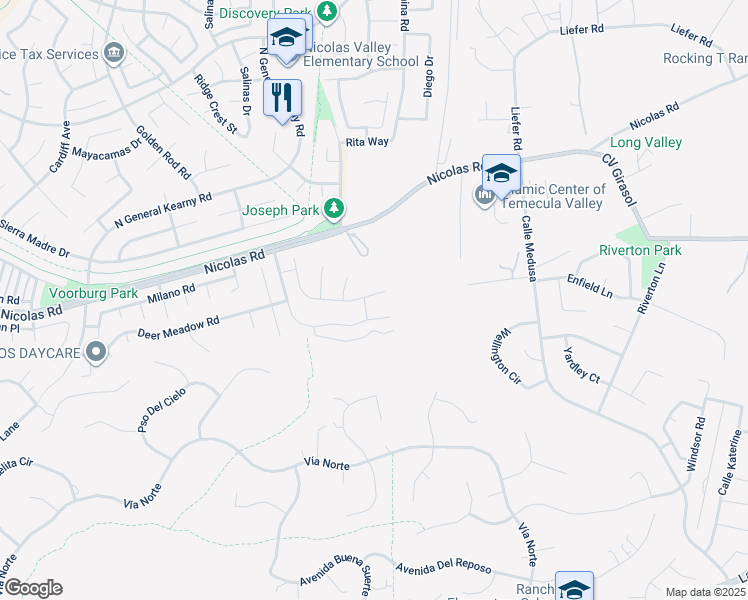 map of restaurants, bars, coffee shops, grocery stores, and more near 30625 Linden Court in Temecula