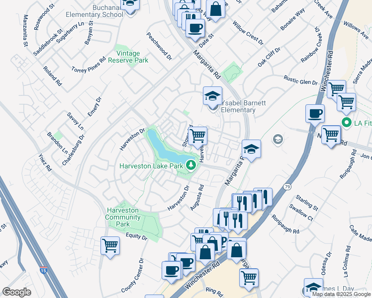 map of restaurants, bars, coffee shops, grocery stores, and more near 28905 Boothbay Road in Temecula