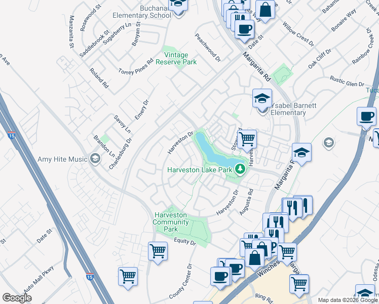 map of restaurants, bars, coffee shops, grocery stores, and more near 40040 Pasadena Drive in Temecula