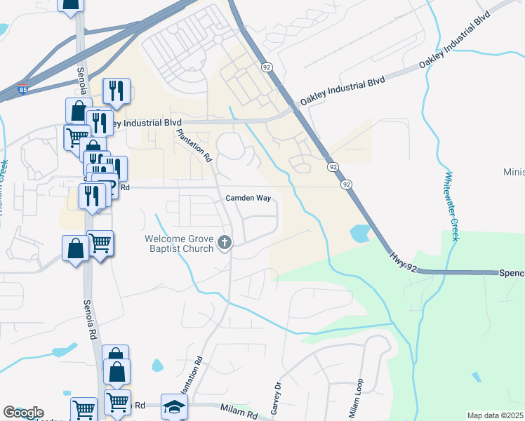 map of restaurants, bars, coffee shops, grocery stores, and more near 210 Fairgrove Lane in Fairburn