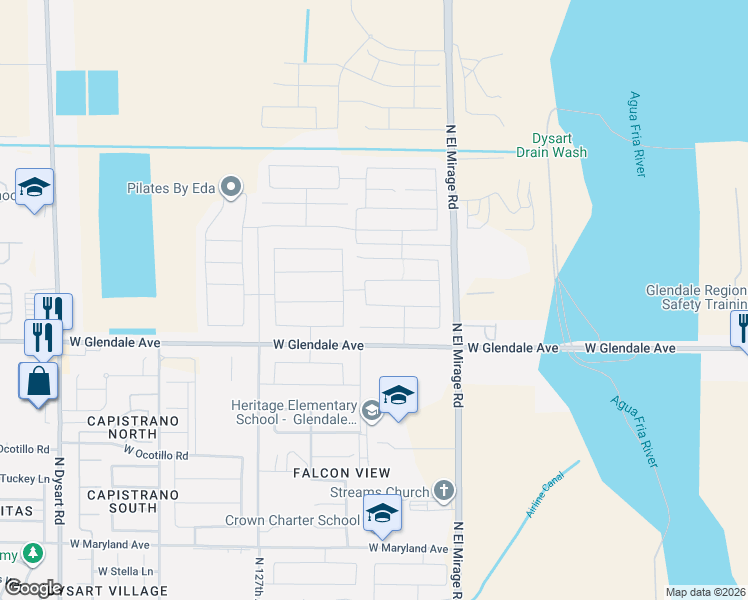 map of restaurants, bars, coffee shops, grocery stores, and more near 12469 West Midway Avenue in Glendale