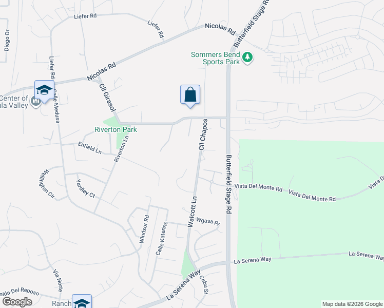 map of restaurants, bars, coffee shops, grocery stores, and more near 40061 Walcott Lane in Temecula