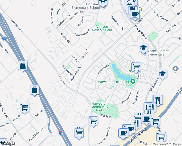map of restaurants, bars, coffee shops, grocery stores, and more near 40128 Annapolis Drive in Temecula