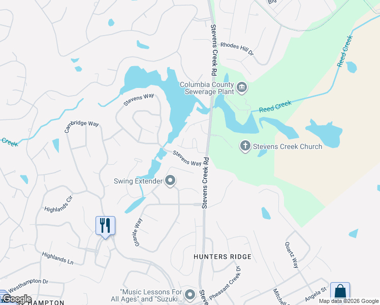 map of restaurants, bars, coffee shops, grocery stores, and more near 609 Crown Point Drive in Augusta
