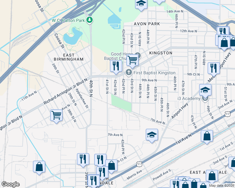 map of restaurants, bars, coffee shops, grocery stores, and more near 824 42nd Place North in Birmingham