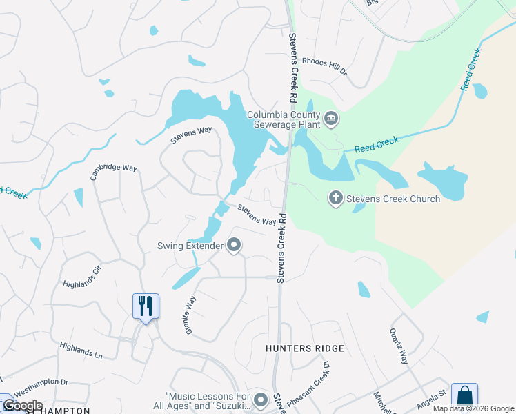 map of restaurants, bars, coffee shops, grocery stores, and more near 609 Crown Point Drive in Augusta