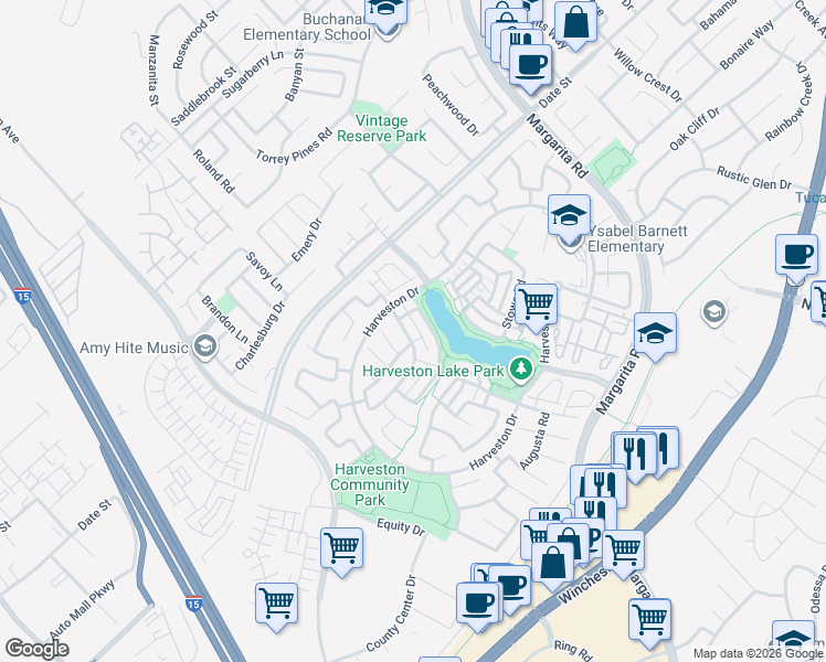 map of restaurants, bars, coffee shops, grocery stores, and more near 40040 Pasadena Drive in Temecula