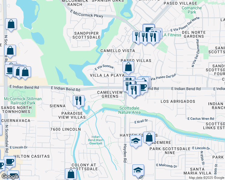 map of restaurants, bars, coffee shops, grocery stores, and more near 7904 East Pepper Tree Lane in Scottsdale