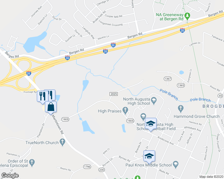 map of restaurants, bars, coffee shops, grocery stores, and more near 2004 Wellington Road in North Augusta