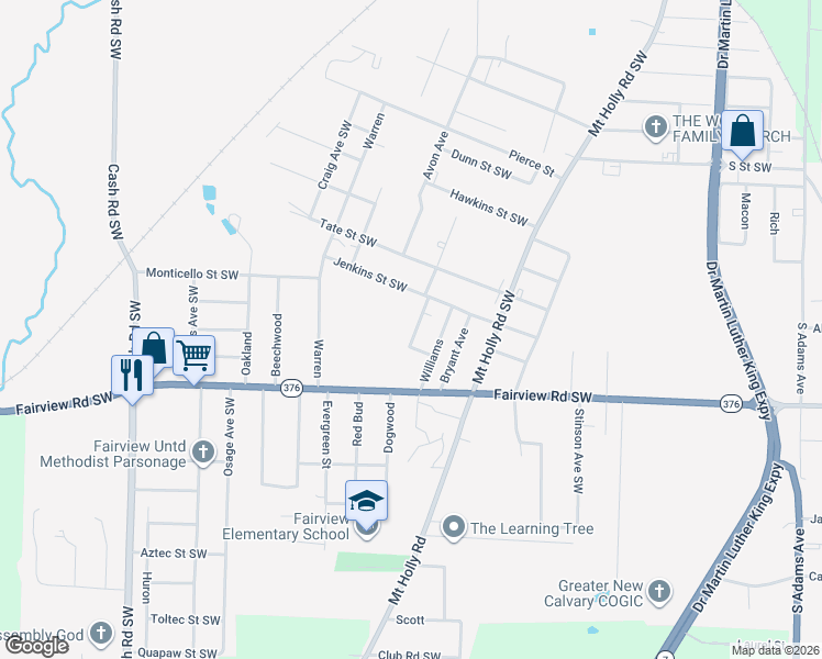 map of restaurants, bars, coffee shops, grocery stores, and more near 2542 Goza Street Southwest in Camden