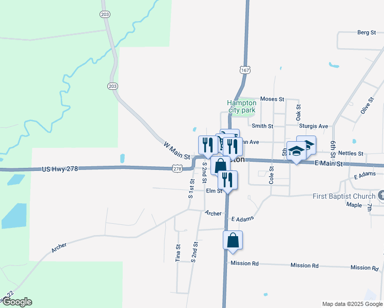 map of restaurants, bars, coffee shops, grocery stores, and more near 403 West Main Street in Hampton
