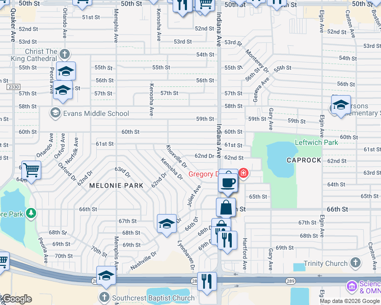 map of restaurants, bars, coffee shops, grocery stores, and more near 3424 62nd Street in Lubbock