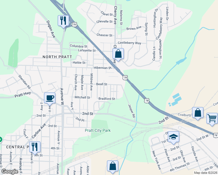 map of restaurants, bars, coffee shops, grocery stores, and more near 221 Beech Avenue in Birmingham