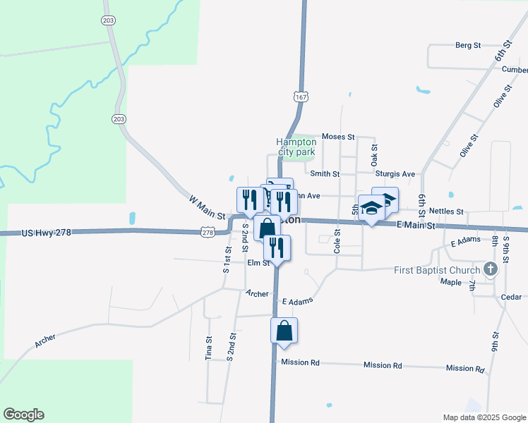 map of restaurants, bars, coffee shops, grocery stores, and more near in Hampton