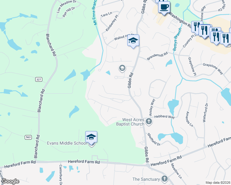 map of restaurants, bars, coffee shops, grocery stores, and more near 4639 Haddlesay Drive in Evans