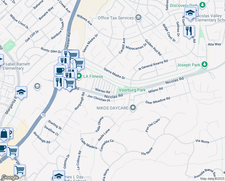 map of restaurants, bars, coffee shops, grocery stores, and more near 39563 Warbler Drive in Temecula