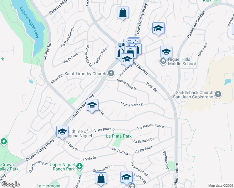 map of restaurants, bars, coffee shops, grocery stores, and more near 25042 Armagosa Drive in Laguna Niguel