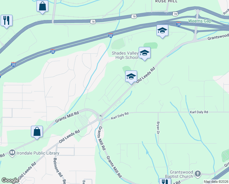 map of restaurants, bars, coffee shops, grocery stores, and more near 4230 Brevard Boulevard in Irondale
